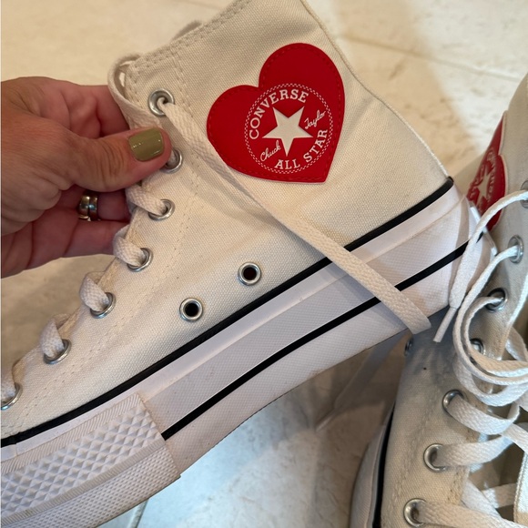 Converse platform all star high top custom made combo heart patch off white red - Picture 3 of 7